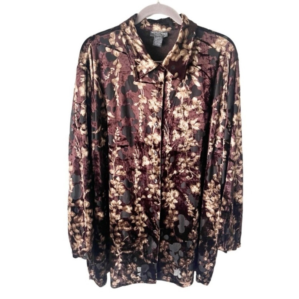 Forest Fairy Vintage Floral Velvet Burnout Tunic Top Size 3X Vampy Steampunk